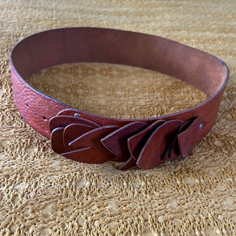 Anthropology Leather Belt with Leaf Design